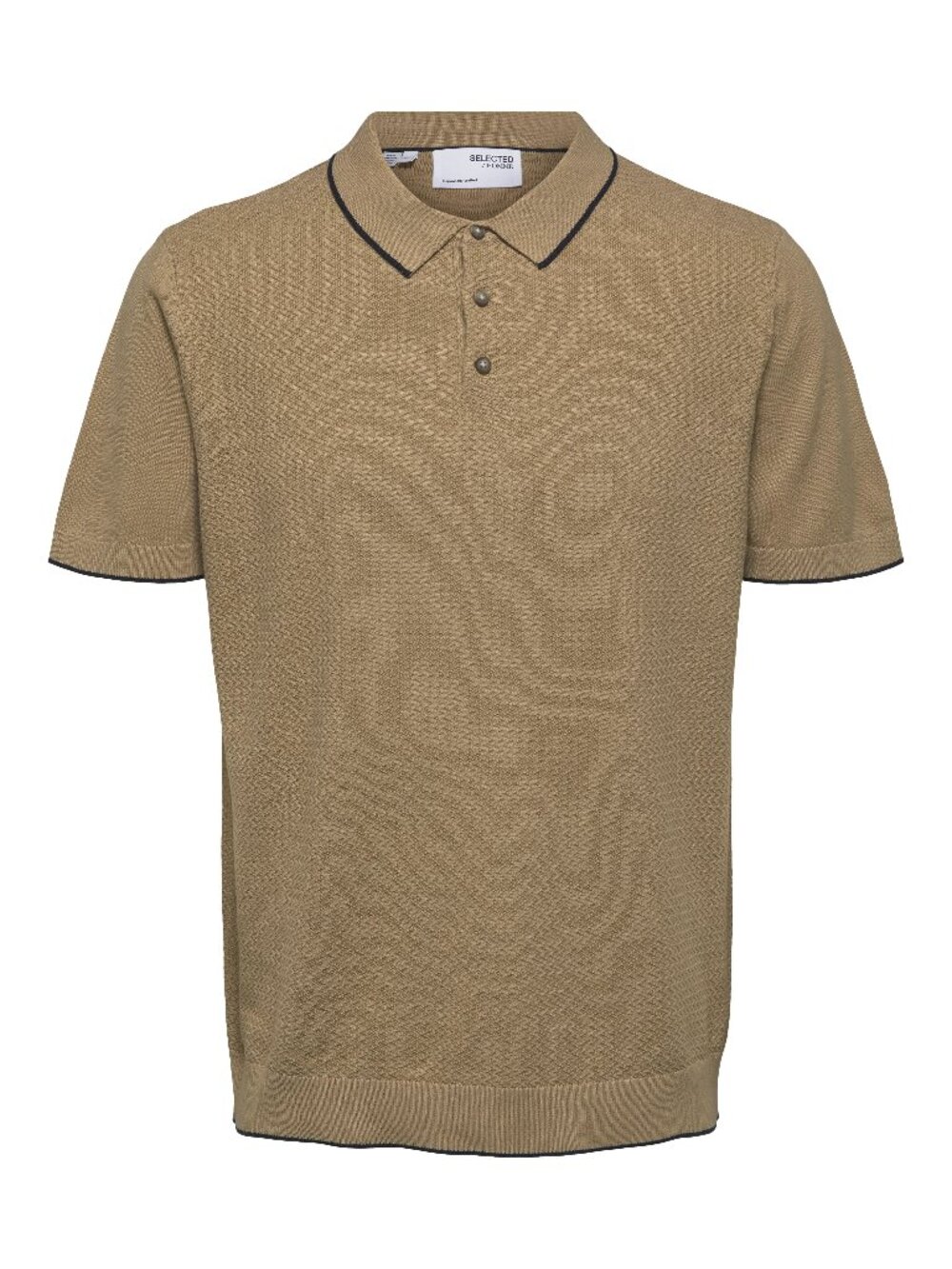 Selected Homme Tan Textured Front Knit Button Up Short Sleeve Polo/6215